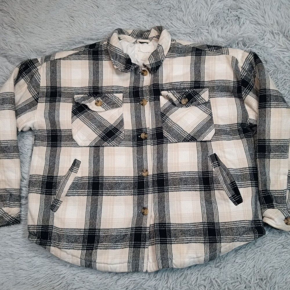 Aeropostale Jacket‎ Womens XL Black Shacket Plaid Cozy Comfort Soft Chore Casual